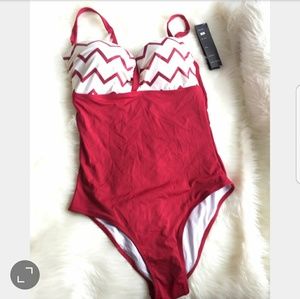 Red bikini with chevron pattern